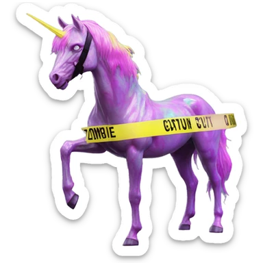 .Zombie_ Vaporwave black holographic oilslick zombie unicorn yellow caution tape and a vinyl sticker