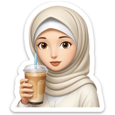 White hijab girl and iced coffee sticker