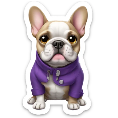 French bulldog wearing a purple coat sticker