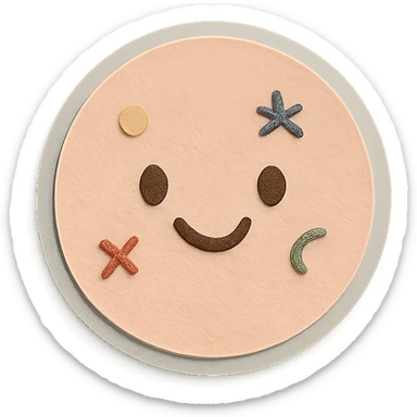 soft pastel round button icon with tiny doodles with a smiling face accent sticker