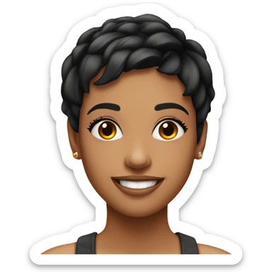 young pretty woman short pixie cut smiling, black hair sticker