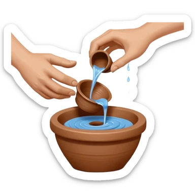 Realistic image of a potter's wheel in action, shaping wet clay into graceful shapes, water splashing gently sticker