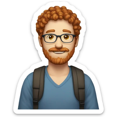 35 years old, male, short curly red hair, glasses, blue eyes, pale complexion, beard and mustache sticker