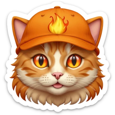 Cat with the flames in his eyes with a orange baseball hat in sticker