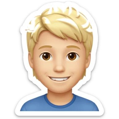 A smiling boy with blonde hair sticker