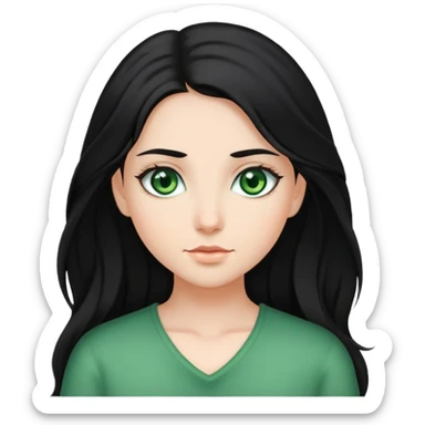 Girl black hair green eyes and long hair sticker