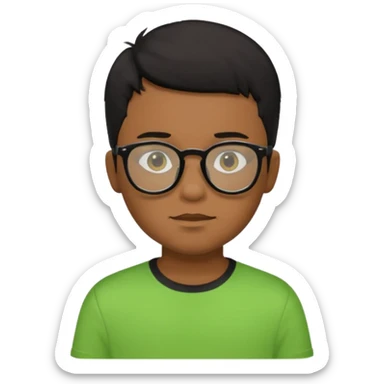 Menino pardo com cabelo curto preto, de óculos preto e blusa verde e amarela sticker