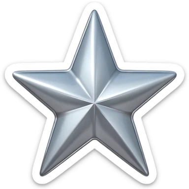 Chrome silver star emoji, iOS emoji style, glossy metallic surface, soft reflections, minimalistic, centered, clean white background, high detail, smooth gradients sticker