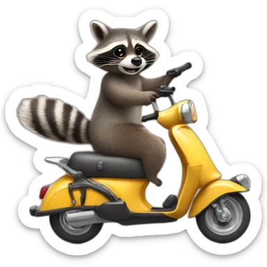 raccoon giving a ride to bunny both on a scooter sticker