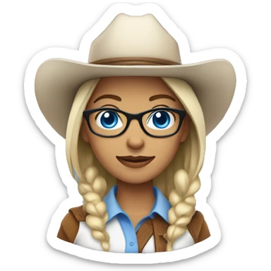 Whit woman with blue eyes, glasses, cowboy hat and bolo sticker