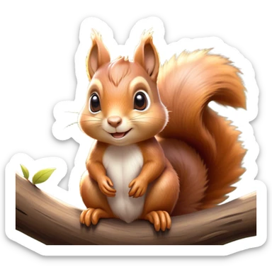 Cinematic Adorably Cute Squirrel Portrait Emoji, Perched with an alert, twinkling gaze and a playful tilt of its head, showcasing a small, nimble body with a bushy tail and delicate whiskers, Simplified yet irresistibly adorable features, highly detailed, glowing with a warm, sunlit glow, high shine, energetic and sprightly, stylized with an air of woodland whimsy, soft glowing outline, capturing the essence of a joyful squirrel that appears ready to scamper out of the screen with boundless charm! sticker
