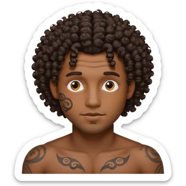 curley hair tattoo male, full on face. sticker