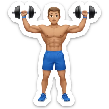 man with blue shorts doing side-lateral raise (T pose) with light dumbbells sticker