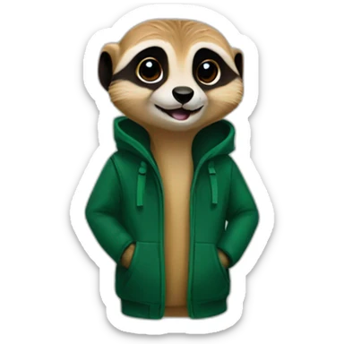 meerkat holding a dark green sleeveless jacket sticker