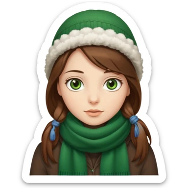 Girl green eyes brown long hair with winter clothes  sticker