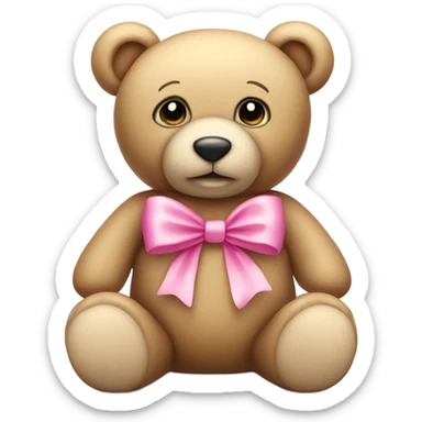Beige teddy bear with pink bow on its head  sticker