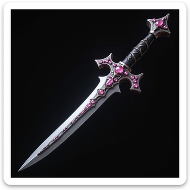 realistic gothic dagger, with pink gemstones, photorealistic style sticker