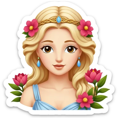 Greek goddess Aphrodite with flowers and a wink sticker