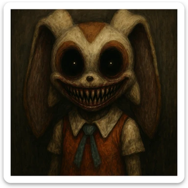 scary Cream.exe character, horror style, wide unsettling smile, eerie eyes, creepy vibe, normal background sticker