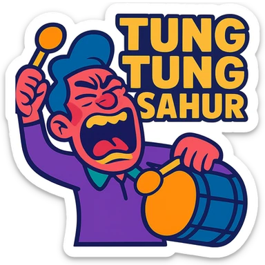 Tung Tung sahur brainrot, over-the-top expression, fun, meme-inspired, cartoon style sticker