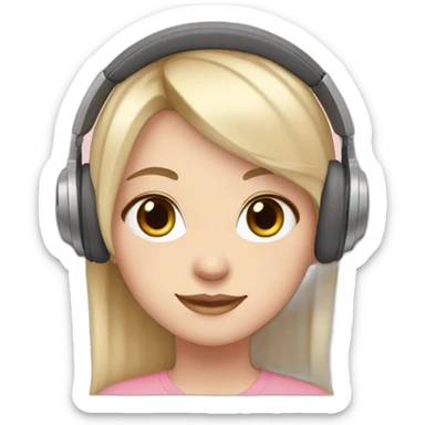 blonde girl, brown eyes, soft pink headphones, pale skin sticker
