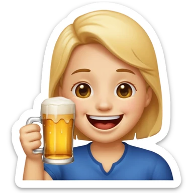 it should be a laughing emoji like a round face pointing forward and crying with laughter with a glass of beer in his other hand  sticker