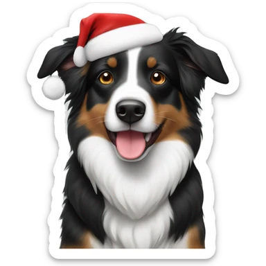 Black and white australian shepherd with santa hat sticker