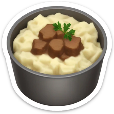 bowl of mashed potatoes beef stew sticker