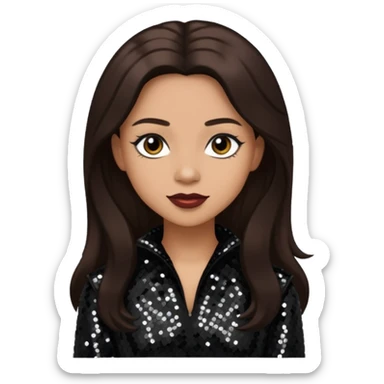 Vesta Williams, R&B Singer with long dark brown hair, black sequin outfit sticker