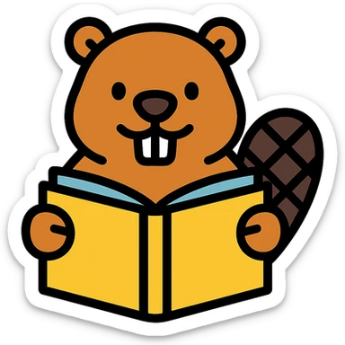 color outline icon of a beaver reading a book sticker