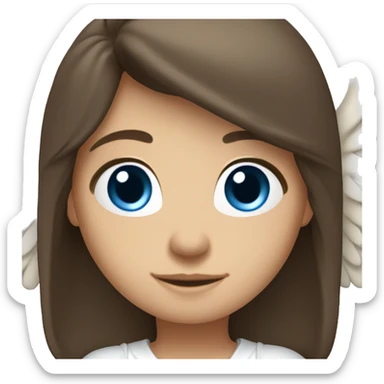 Caucasian brunette angel with long hair, dimples, big blue eyes, halo and wings sticker