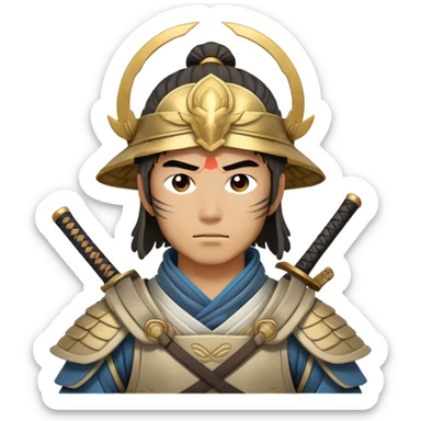 male samurai warrior with angelic halo and nomadic traveling gear sticker