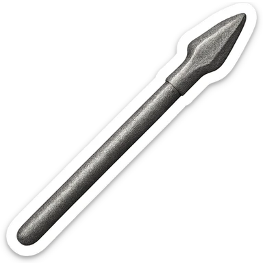 Recolor this bronze spear to a slightly worn iron, keep the same shape, realistic metallic iron, emoji style, transparent background. sticker
