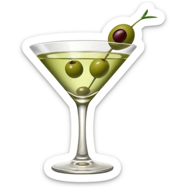 martini glass with 3 olives. no straw, just 1 stick that the olives will be stuck on. olives should have the same size. no leaves at all. liquid should be more white/clear than green sticker
