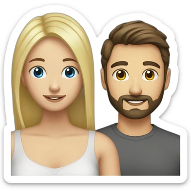 brunette 25 year old male with beard with blue eyed blonde 25 year old woman sticker