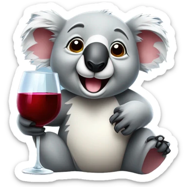 Happy koala with red wine sticker