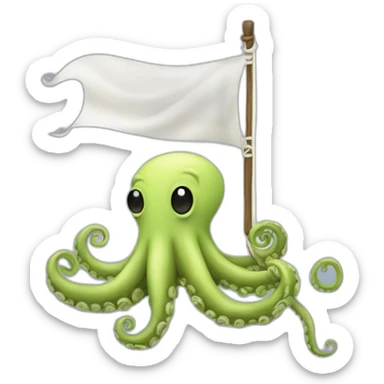 cute kraken hanging a white flag sticker