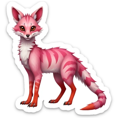 Feral Rare Fantasy dark pastel gradient-pink-red-orange Vernid-Sergal-Genet-species by LiLaiRa, random markings, tufted ears, full body, 4 legs sticker