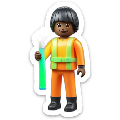 Playmobil wearing neon light clothes, HOLDING A NEON TUBE LIGHT  sticker