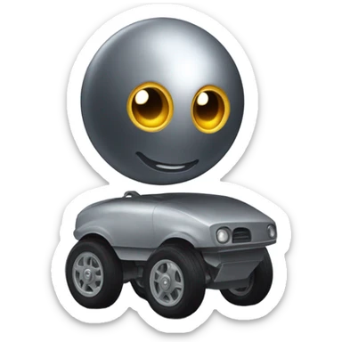 Metal ball with oval-shaped eyes driving on 4 car wheels sticker