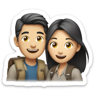 Attractive young  Asian couple excitedly traveling  sticker