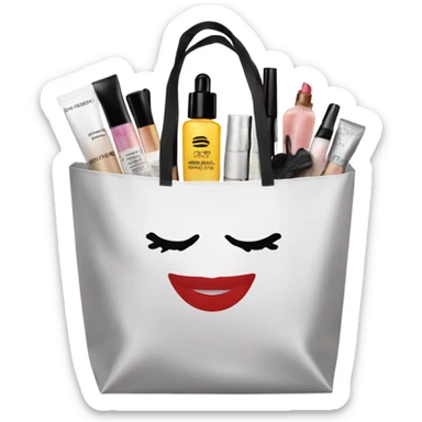 A Sephora shopping bag filled with makeup, skincare, and perfume sticker