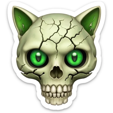 Zombie cat skull with green eyes sticker
