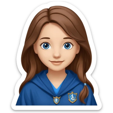 gorgeous Girl with light skin, blue eyes, long brown hair, wears a ravenclaw robes  sticker
