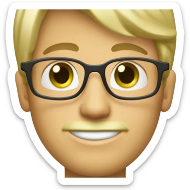 Create a young person with blond hair, glasses, A well-groomed beard , silver/green eyes sticker
