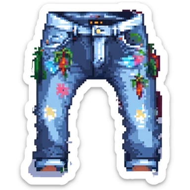 a pair of jeans, classic blue, pixel art style sticker
