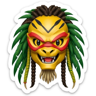 smiling predator from movie predator with rasta sticker