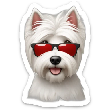 Humano con pelo de punta y gafas rojas y un perro westie sticker