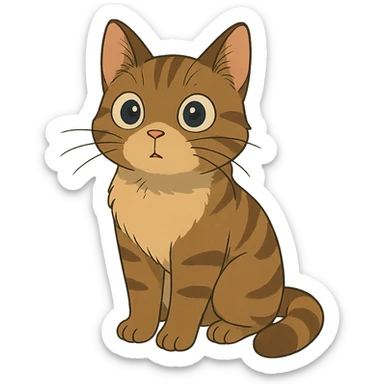 a curious cat with big eyes, Ghibli style sticker