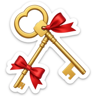 gold two keys tied with a red bow sticker
